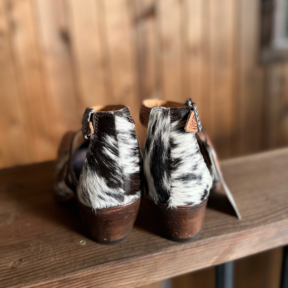 New Hand-Tooled Leather  strap Genuine Hide-On Women Bootie Boot Boho Western - Picture 9 of 11